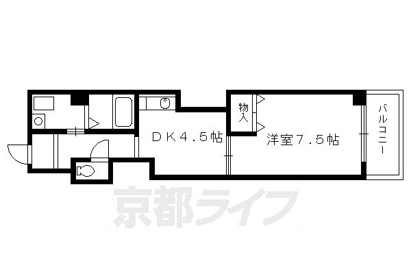 京都市烏丸線 四条駅(京都市営) 徒歩6分 6階建 築27年(1DK/2階)の間取り写真
