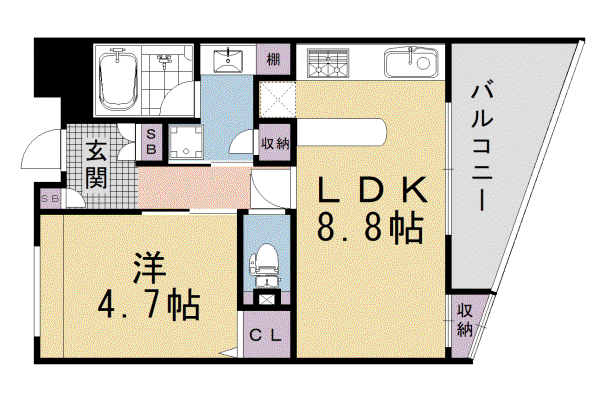 京阪電気鉄道京阪線 清水五条駅 徒歩7分 11階建 築26年(1LDK/5階)の間取り写真