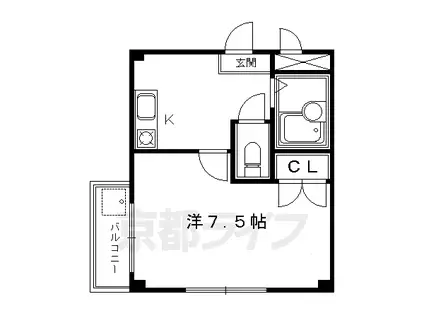 阪急電鉄京都線 大宮駅(京都) 徒歩5分 4階建 築37年(1K/3階)の間取り写真