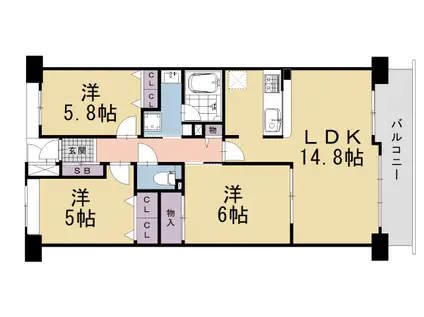 京都市烏丸線 四条駅(京都市営) 徒歩6分 10階建 築26年(3LDK/6階)の間取り写真