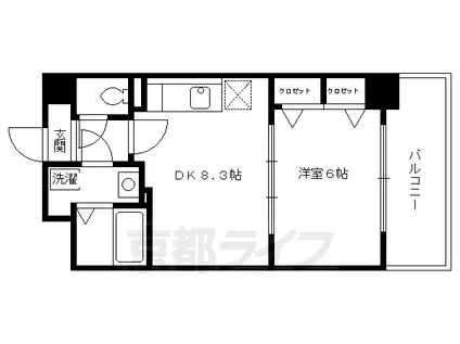 東海道本線 京都駅 徒歩7分 8階建 築24年(1LDK/4階)の間取り写真