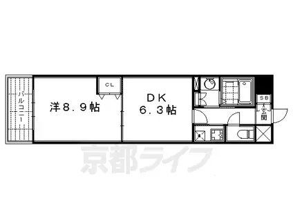 京都市烏丸線 丸太町駅(京都市営) 徒歩2分 9階建 築23年(1DK/6階)の間取り写真