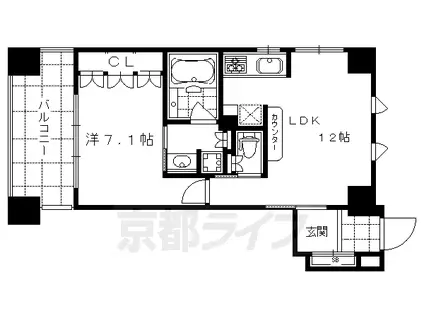 LEGAL京都四条河原町通Ⅱ(1LDK/2階)の間取り写真