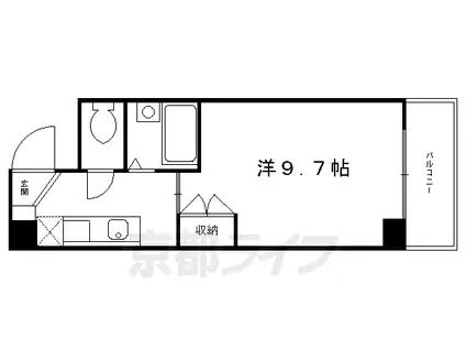 京都市烏丸線 烏丸御池駅 徒歩8分 5階建 築25年(1K/3階)の間取り写真