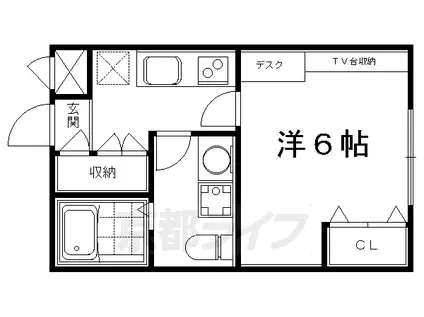京都市烏丸線 丸太町駅(京都市営) 徒歩7分 4階建 築38年(1K/4階)の間取り写真