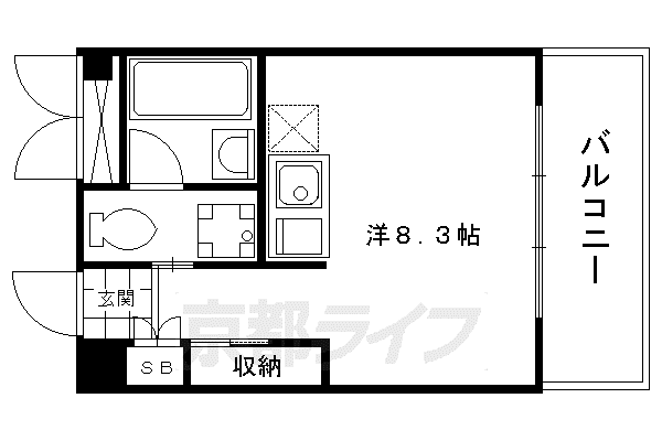 京都市烏丸線 四条駅(京都市営) 徒歩5分 8階建 築23年(1K/3階)の間取り写真