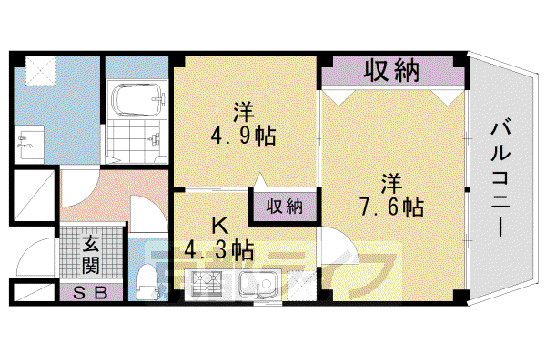京都市烏丸線 四条駅(京都市営) 徒歩6分 10階建 築22年(2K/9階)の間取り写真