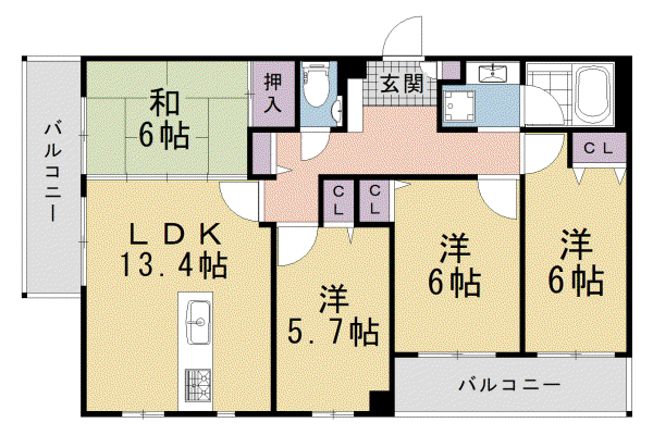 ルイシャトレ下鴨本通(4LDK/4階)の間取り写真
