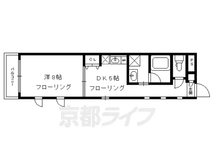 京都市東西線 二条城前駅 徒歩7分 5階建 築21年(1DK/5階)の間取り写真