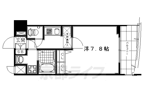 京都市東西線 二条駅 徒歩7分 10階建 築21年(1K/4階)の間取り写真