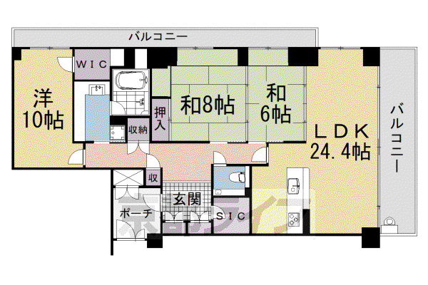 京都市東西線 東山駅(京都) 徒歩4分 5階建 築21年(3LDK/3階)の間取り写真