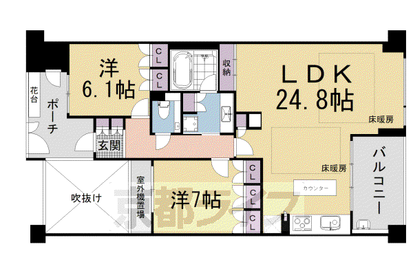 京都市東西線 東山駅(京都) 徒歩4分 5階建 築21年(2LDK/3階)の間取り写真