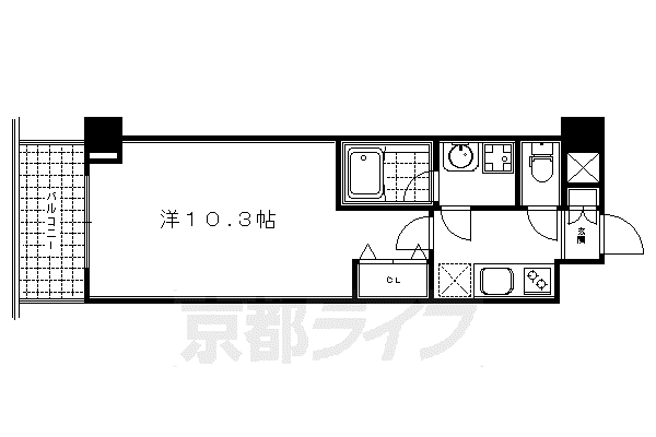 京都市烏丸線 丸太町駅(京都市営) 徒歩4分 7階建 築21年(1K/5階)の間取り写真