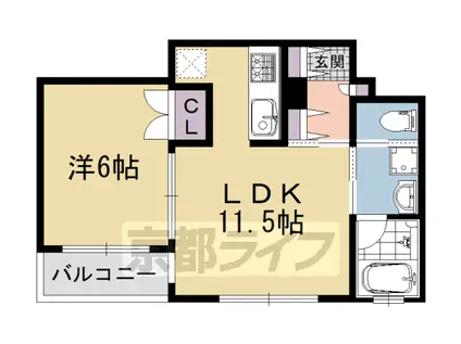 京都市烏丸線 五条駅(京都市営) 徒歩1分 11階建 築21年(1LDK/9階)の間取り写真
