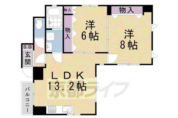 京阪電気鉄道鴨東線 神宮丸太町駅 徒歩4分 8階建 築30年(2LDK/6階)の間取り写真