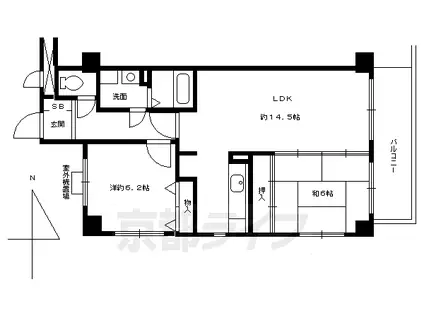 京都市東西線 京都市役所前駅 徒歩5分 7階建 築30年(2LDK/6階)の間取り写真