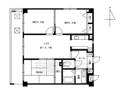 阪急電鉄京都線 大宮駅(京都) 徒歩5分 10階建 築27年(3LDK/7階)の間取り写真