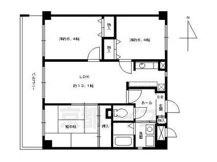 阪急電鉄京都線 大宮駅(京都) 徒歩5分 10階建 築27年(3LDK/9階)の間取り写真