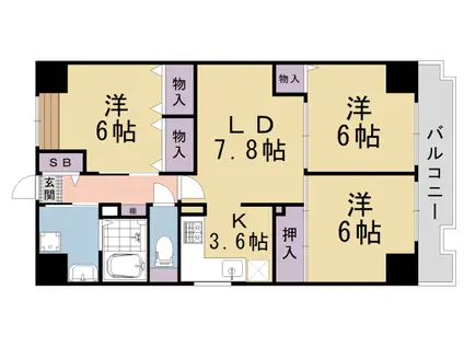 京都市烏丸線 五条駅(京都市営) 徒歩4分 10階建 築26年(3LDK/3階)の間取り写真