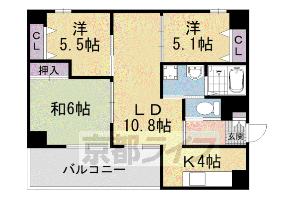 京阪電気鉄道京阪線 清水五条駅 徒歩8分 9階建 築26年(3LDK/4階)の間取り写真