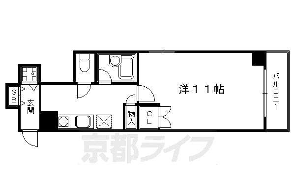 サンシティ四条西洞院(1K/3階)の間取り写真