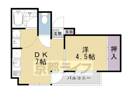 阪急電鉄京都線 京都河原町駅 徒歩4分 5階建 築22年(1DK/4階)の間取り写真