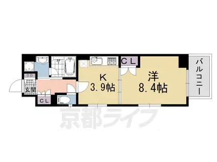 京都市烏丸線 五条駅(京都市営) 徒歩7分 13階建 築20年(1K/10階)の間取り写真