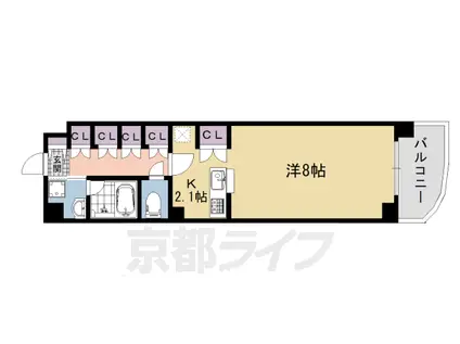 京都市烏丸線 五条駅(京都市営) 徒歩7分 13階建 築19年(1K/8階)の間取り写真