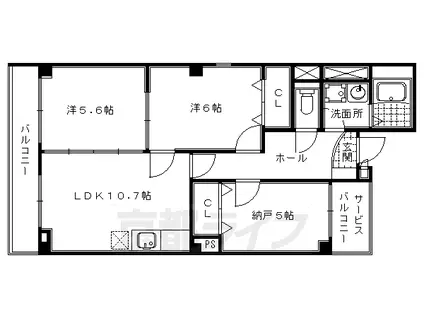 京都市烏丸線 四条駅(京都市営) 徒歩10分 6階建 築19年(2SLDK/1階)の間取り写真