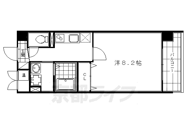 京都市烏丸線 烏丸御池駅 徒歩7分 7階建 築20年(1K/3階)の間取り写真