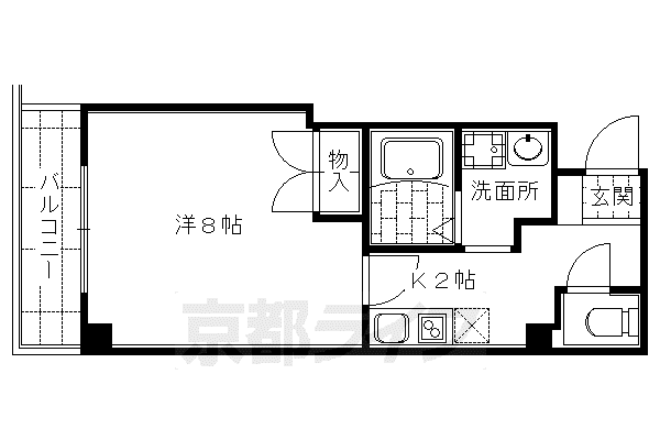 京都市烏丸線 烏丸御池駅 徒歩7分 6階建 築21年(1K/6階)の間取り写真