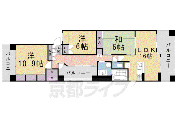 京都市東西線 京都市役所前駅 徒歩5分 11階建 築26年(3LDK/11階)の間取り写真