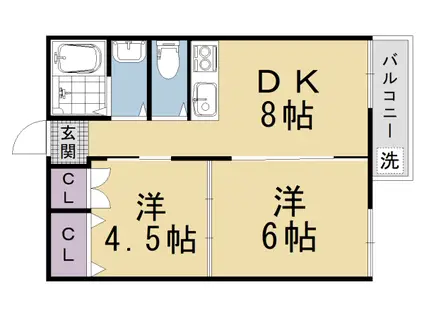 阪急電鉄京都線 京都河原町駅 徒歩7分 3階建 築47年(2DK/3階)の間取り写真