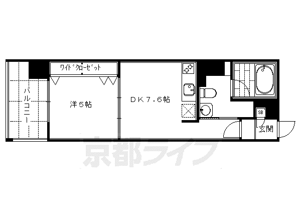 京都市烏丸線 四条駅(京都市営) 徒歩5分 12階建 築19年(1DK/3階)の間取り写真