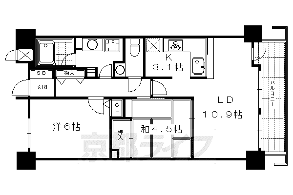 京阪電気鉄道京阪線 清水五条駅 徒歩5分 15階建 築26年(2LDK/13階)の間取り写真