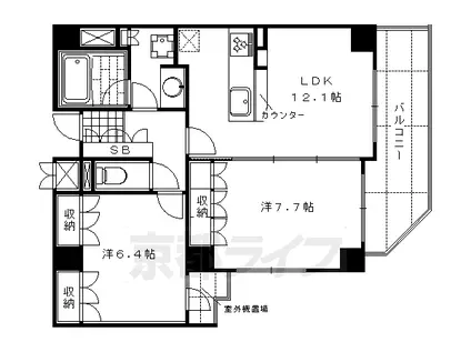 京都市烏丸線 烏丸御池駅 徒歩4分 7階建 築19年(2LDK/5階)の間取り写真