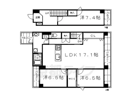 京都市烏丸線 烏丸御池駅 徒歩6分 6階建 築18年(3LDK/5階)の間取り写真