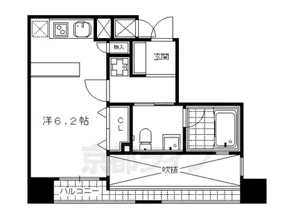京都市烏丸線 四条駅(京都市営) 徒歩6分 12階建 築18年(ワンルーム/6階)の間取り写真