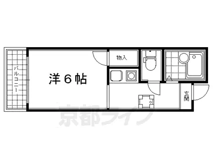 京都市烏丸線 烏丸御池駅 徒歩5分 5階建 築35年(1K/4階)の間取り写真