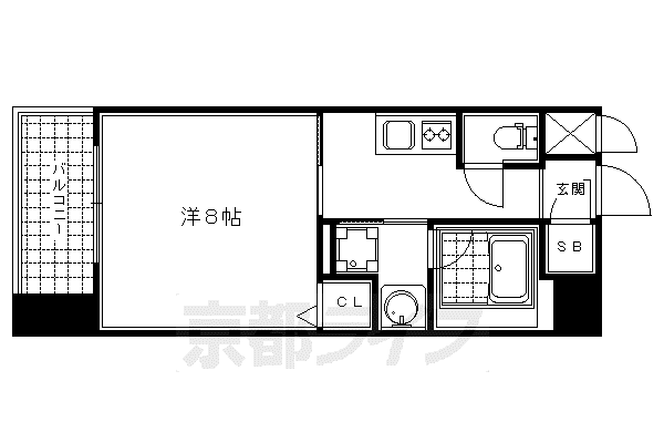 京都市東西線 二条城前駅 徒歩4分 13階建 築18年(1K/3階)の間取り写真