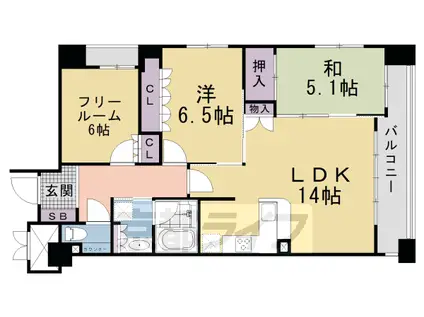 阪急電鉄京都線 烏丸駅 徒歩3分 11階建 築18年(2SLDK/5階)の間取り写真
