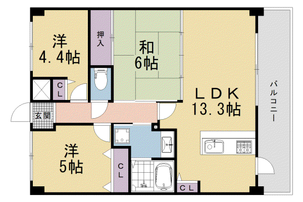 京都市烏丸線 丸太町駅(京都市営) 徒歩3分 7階建 築31年(3LDK/3階)の間取り写真
