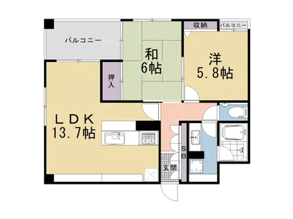御所南グリーンマンション東洞院(2LDK/3階)の間取り写真
