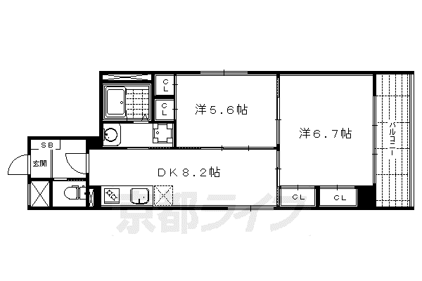 エスポワール麩屋町(2DK/5階)の間取り写真