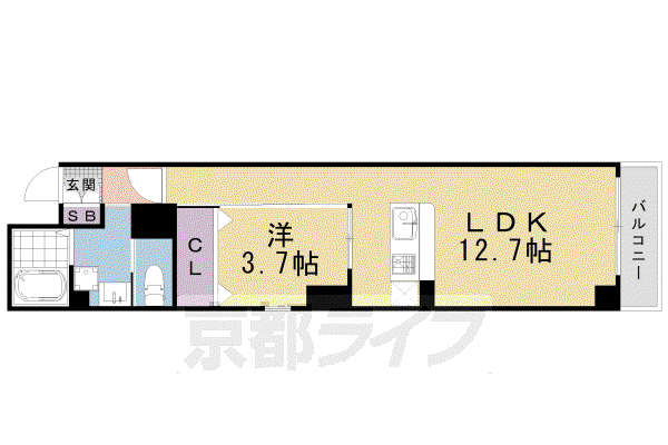 阪急電鉄京都線 大宮駅(京都) 徒歩8分 3階建 築17年(1LDK/3階)の間取り写真