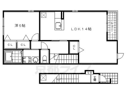 京都市東西線 東山駅(京都) 徒歩2分 2階建 築18年(1LDK/2階)の間取り写真