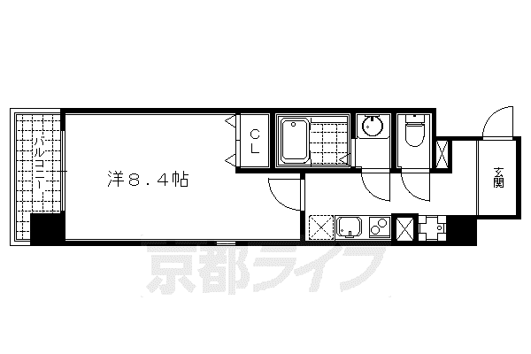 京都市烏丸線 四条駅(京都市営) 徒歩9分 5階建 築18年(1K/4階)の間取り写真