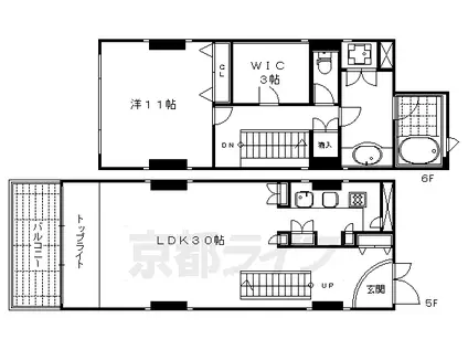 京都市東西線 烏丸御池駅 徒歩6分 6階建 築38年(1SLDK/5階)の間取り写真