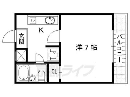 京都市烏丸線 四条駅(京都市営) 徒歩3分 5階建 築32年(1K/3階)の間取り写真