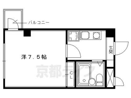 京都市烏丸線 四条駅(京都市営) 徒歩3分 5階建 築32年(1K/5階)の間取り写真
